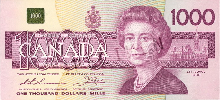 1000 dollar bill Canadian / Billet de 1000 Canadien