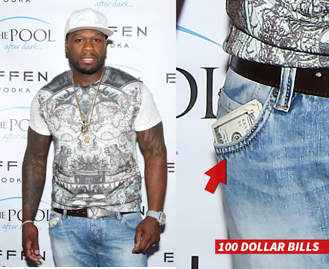 50 Cents fifty 100 dollar bills wad in his pocket